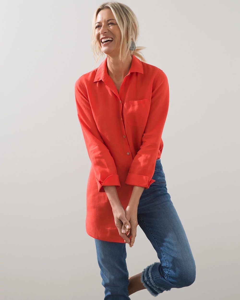 No-Iron Orange Linen Tunic