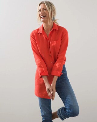 No-Iron Orange Linen Tunic