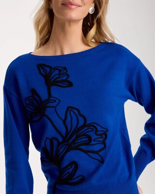 Embroidered Bateau Dolman Pullover Sweater click to view larger image.