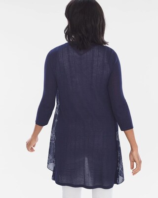Floral Woven-Front Cardigan