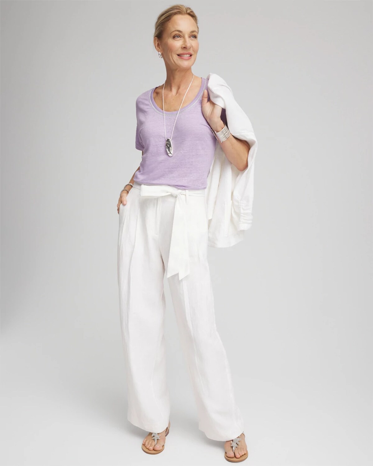 Chico's Sweater Trim Linen Tee In Purple In Purple