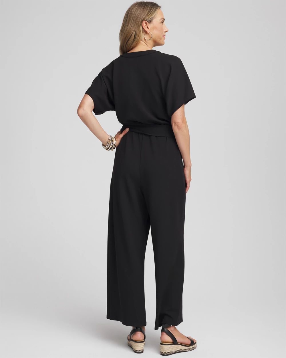 Petite Belted Dolman-Sleeve Jumpsuit