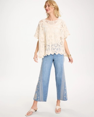 Woven Cotton-Blend Crochet Lace Poncho click to view larger image.