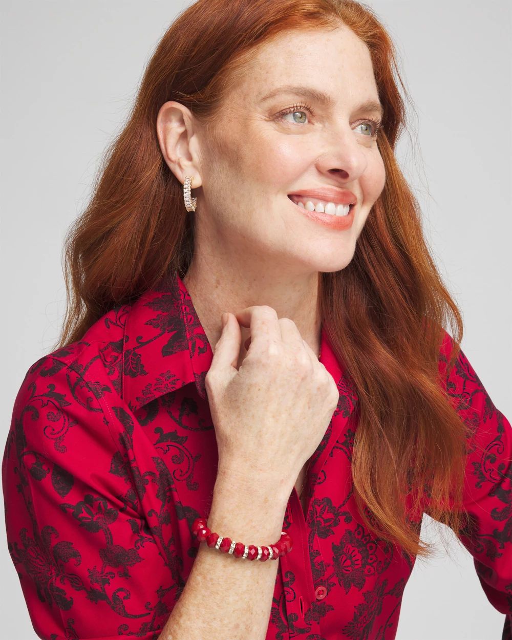 Red and Pavé Stretch Bracelet