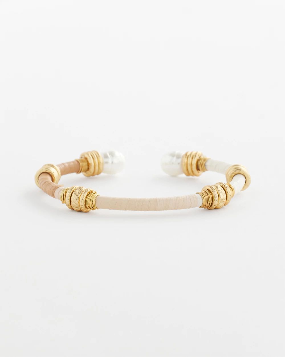 Neutral Raffia & Pearl Wrapped Cuff