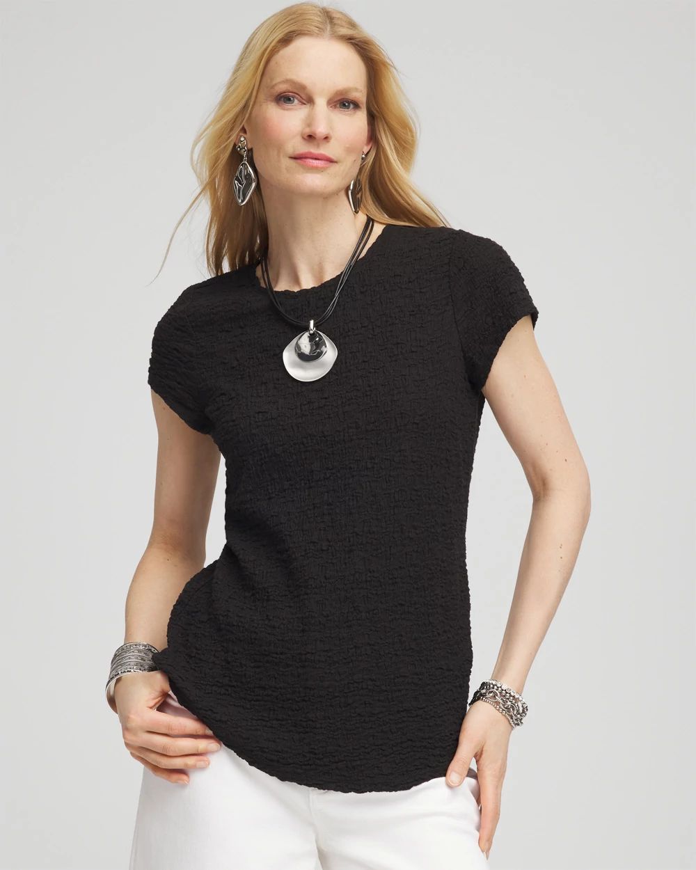 Textured Cap Sleeve Tee