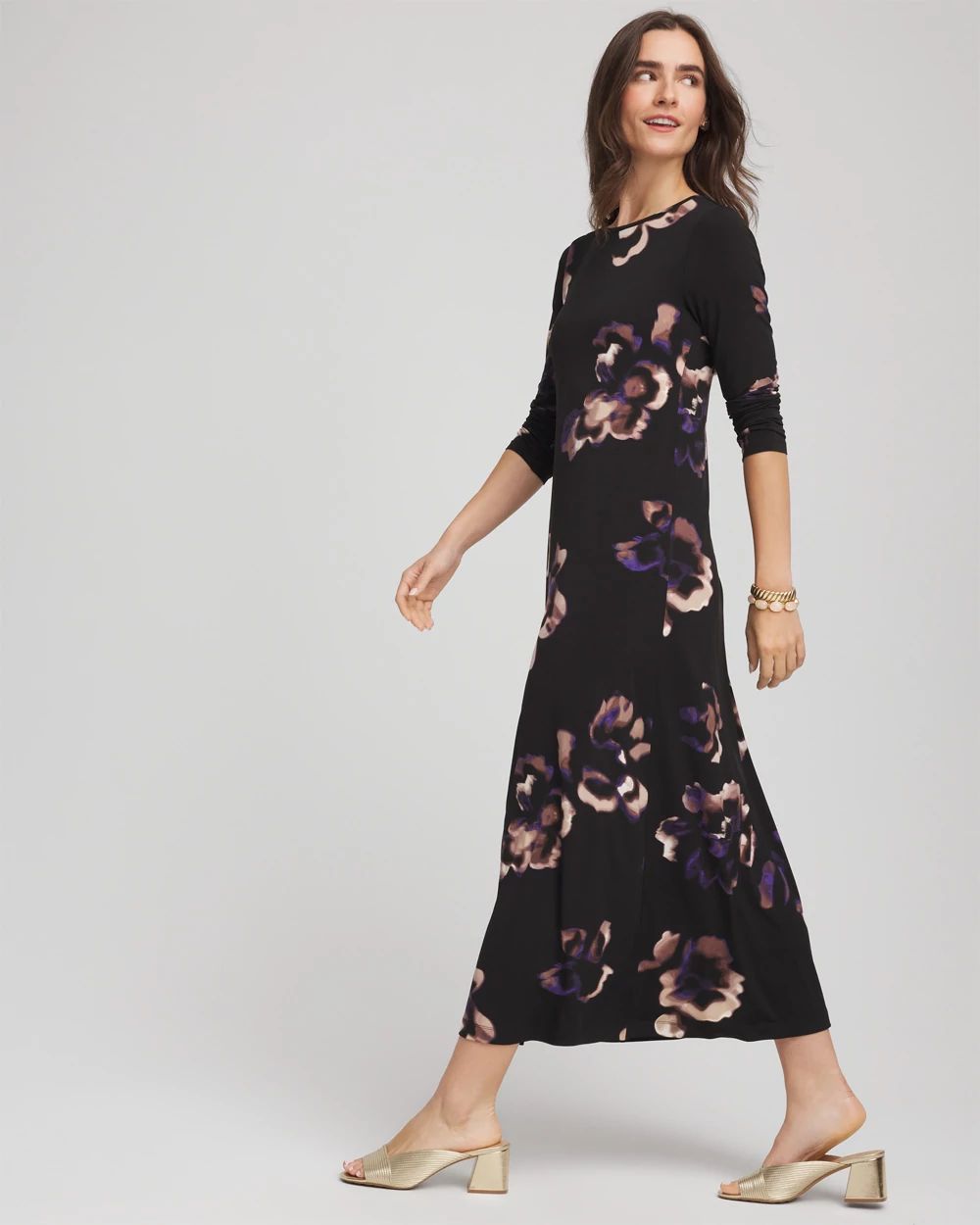 Floral Boatneck Column Maxi Dress