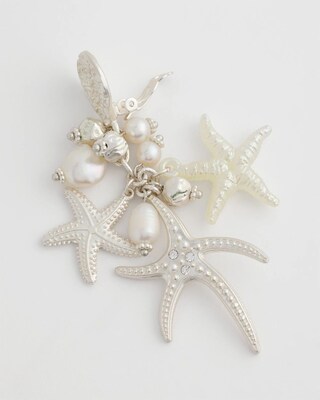 Pearl Silver-Tone Starfish Clip-On Earrings click to view larger image.