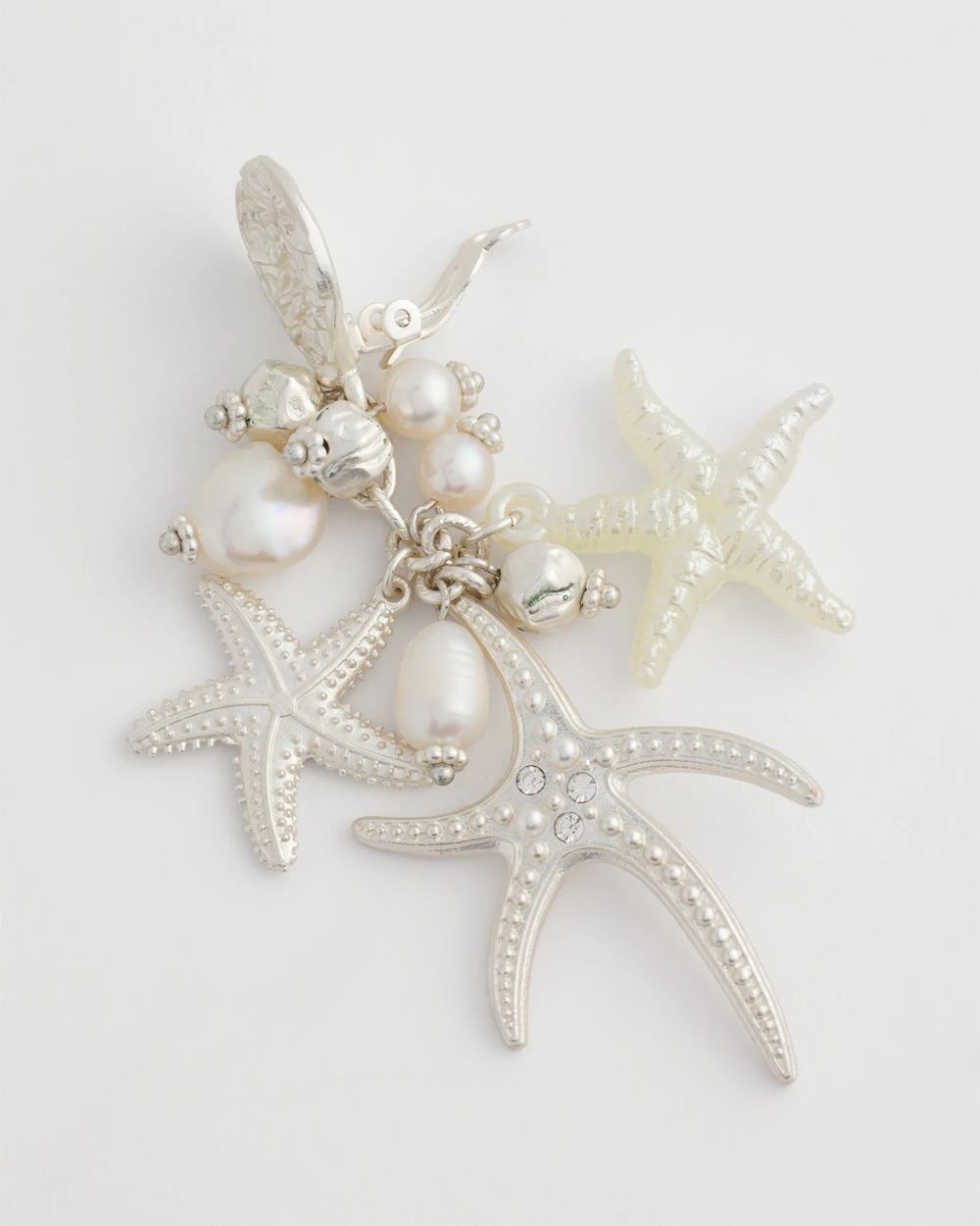 Pearl Silver-Tone Starfish Clip-On Earrings
