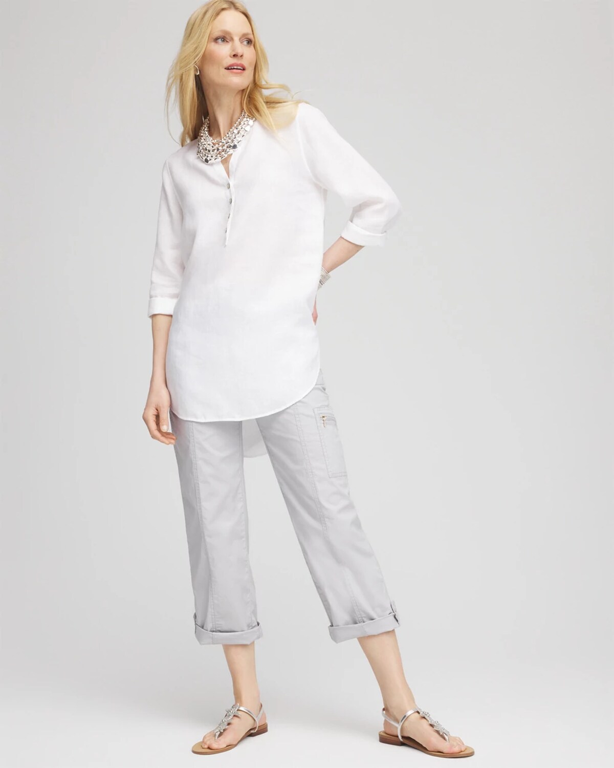 Chico's Poplin Cropped Pants In Denim In Gray