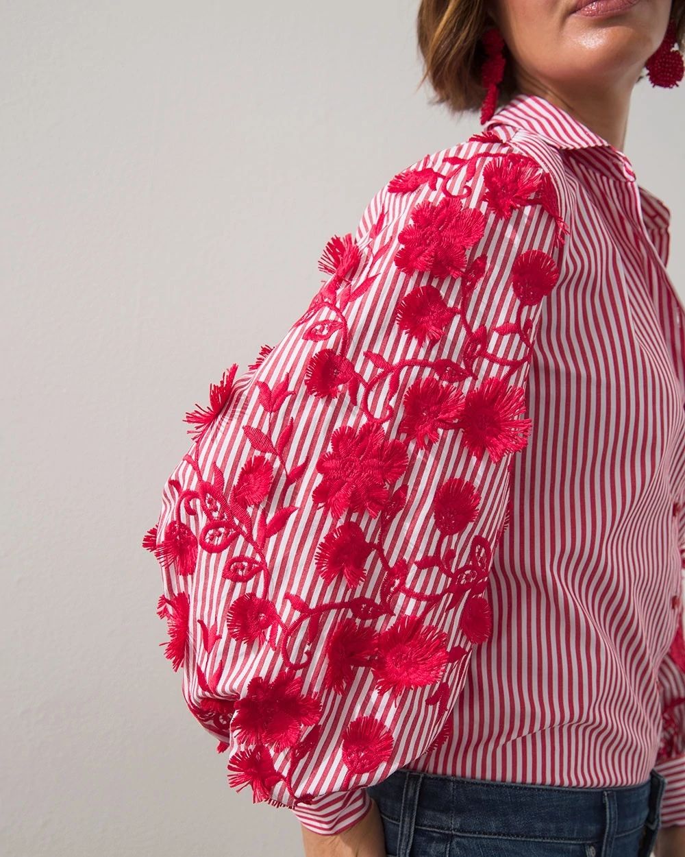 3D Embroidered Poplin Stripe Shirt