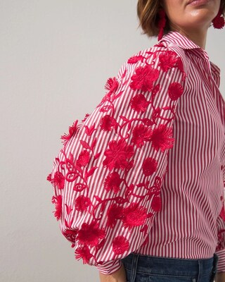3D Embroidered Poplin Stripe Shirt