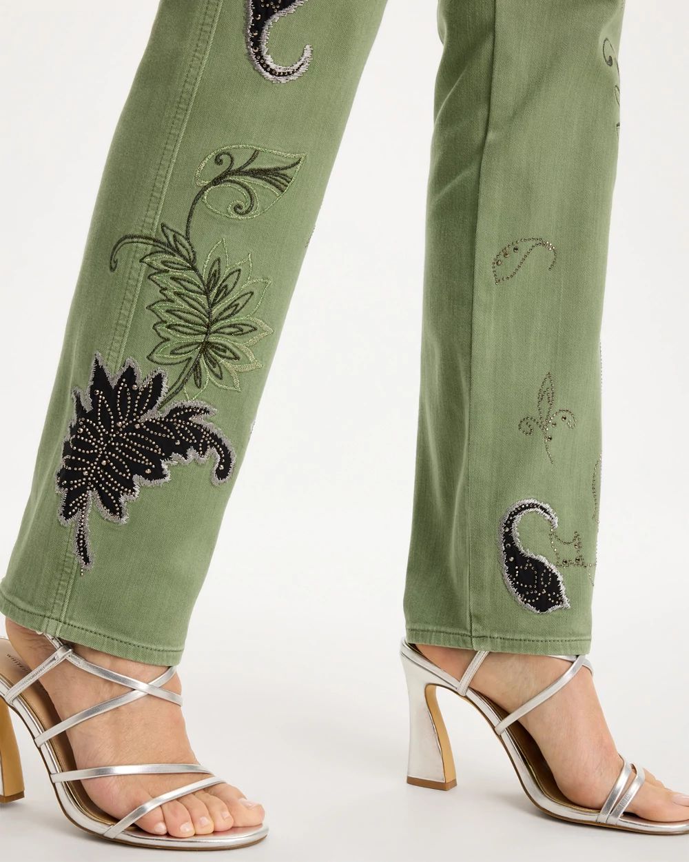 Embellished Pull-On Straight Jeans click to view larger image.