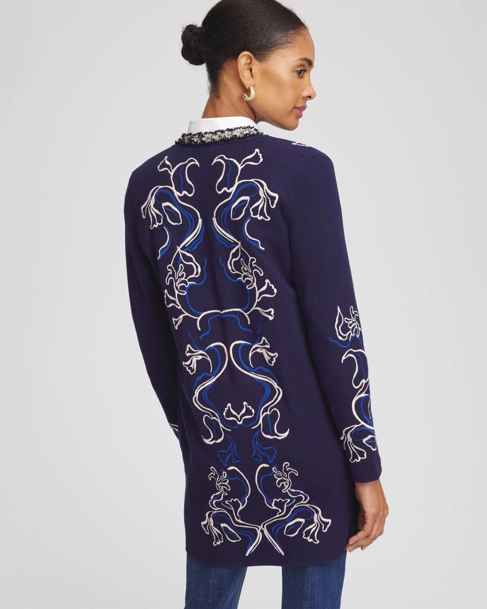 Open-Front Embroidered Cardigan