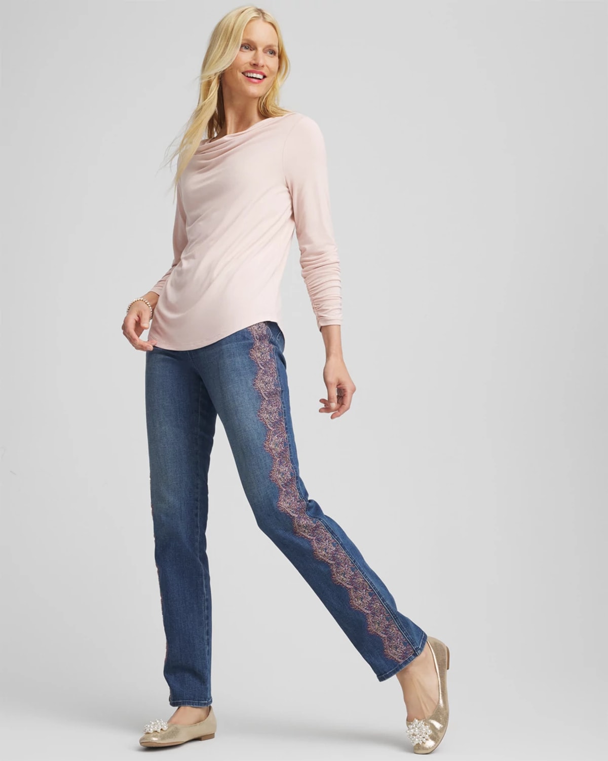 Chico's Cowlneck Long-sleeved Tee In Pink In Pink