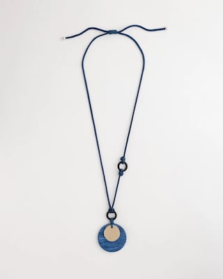 Adjustable Blue-Neutral Wood Pendant Necklace