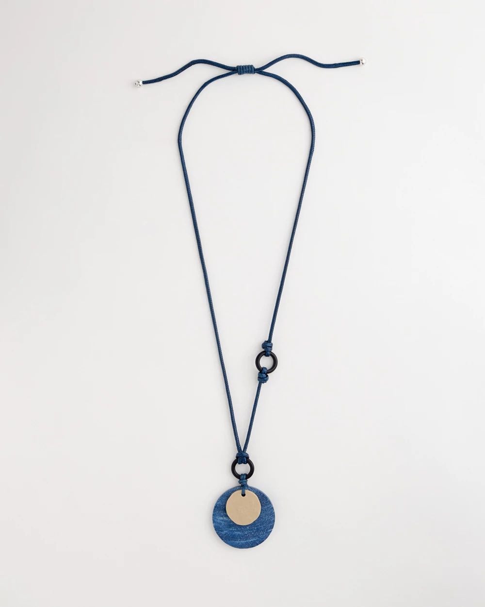 Adjustable Blue-Neutral Wood Pendant Necklace