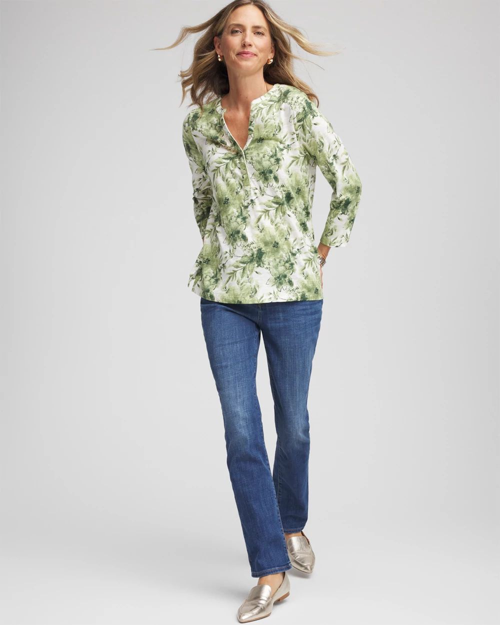 Printed Slub Split Neck Henley Tee