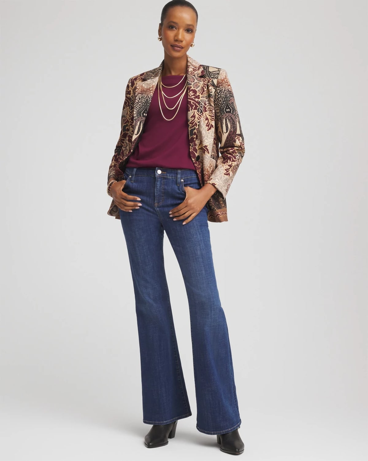 Chico's Stretch Cotton Boatneck Tunic In Deep Chianti In Burgundy