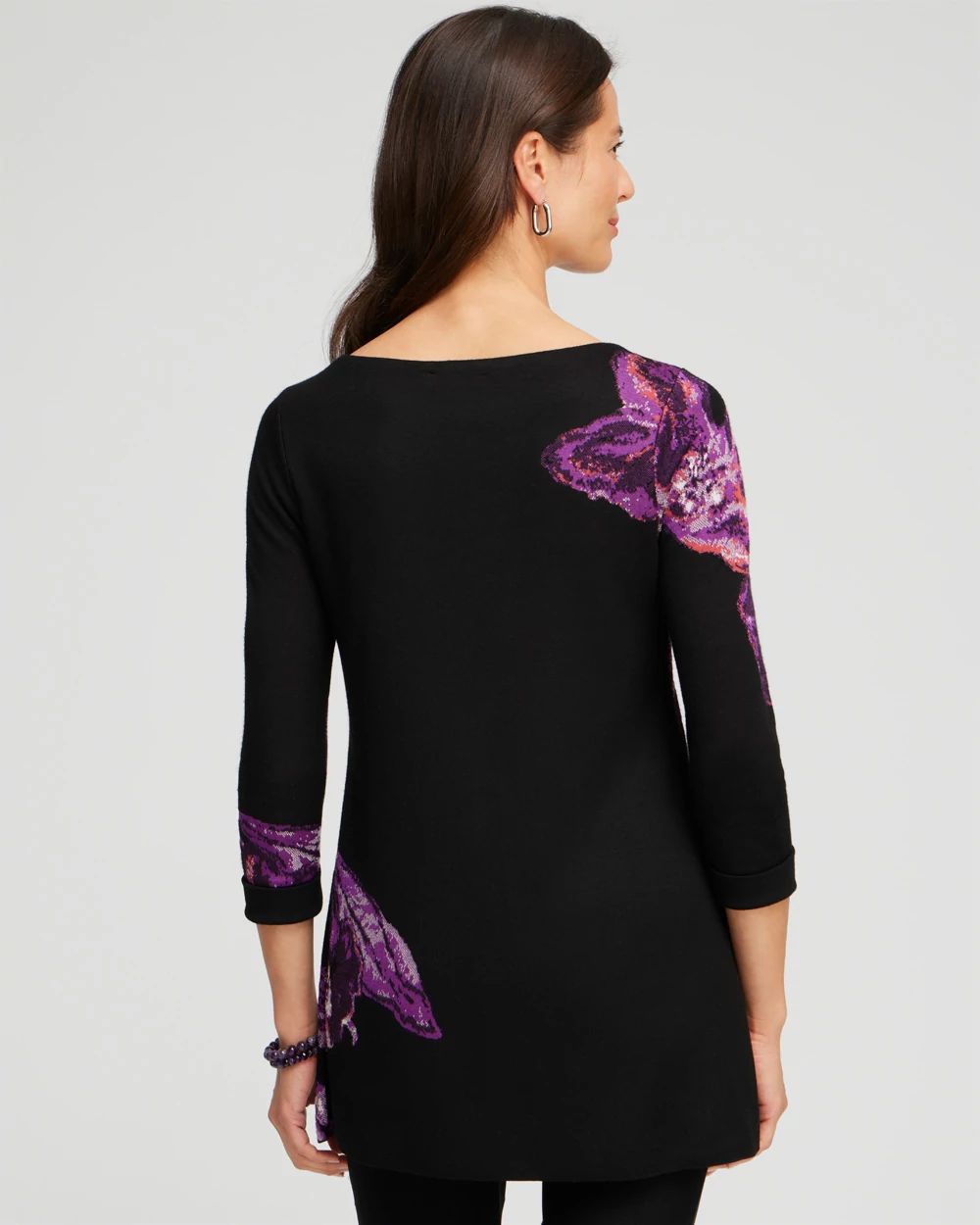 Floral Roll Cuff Tunic Sweater