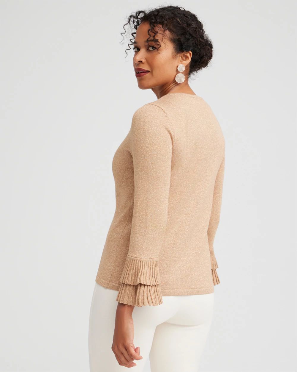 Lurex Pleat Sleeve Pullover Sweater