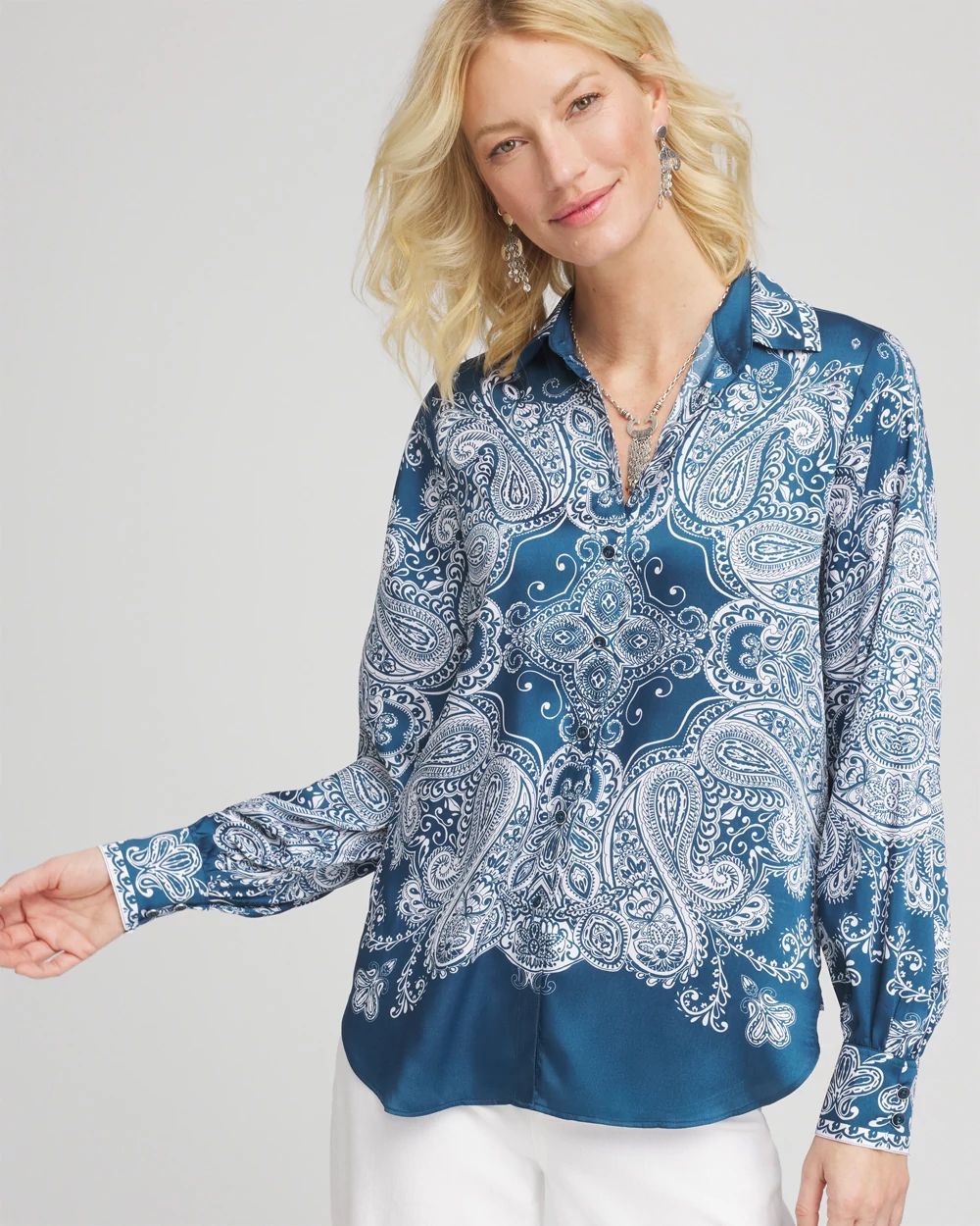 Faux Silk Collared Shirt