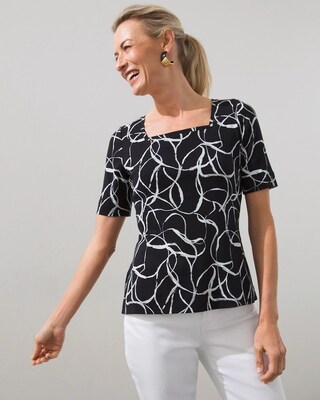 Pima Abstract Print Square Neck Tee