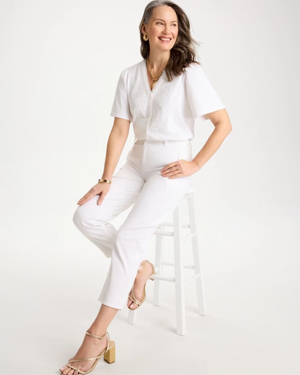 Embroidered Button-Front Tee