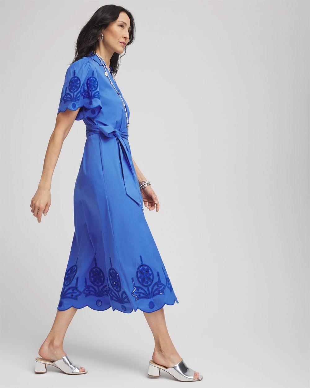 Belted Embroidered Midi Shirtdress