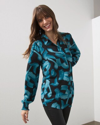 Smock Cuff Brushstroke Print Shirt
