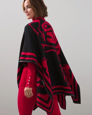 Rose Jacquard Sweater Ruana Wrap