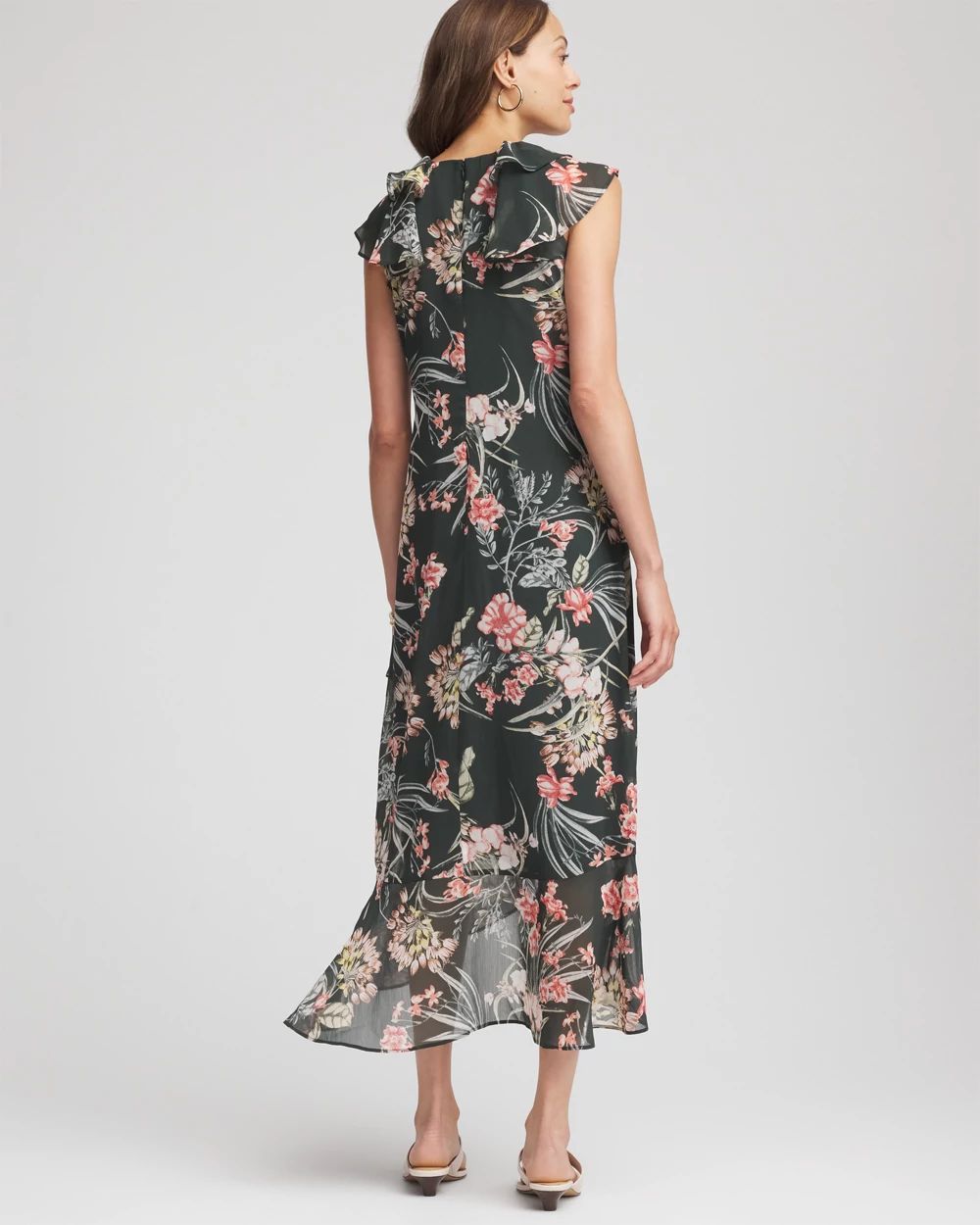 Petite Floral Ruffle-Trim Chiffon Dress