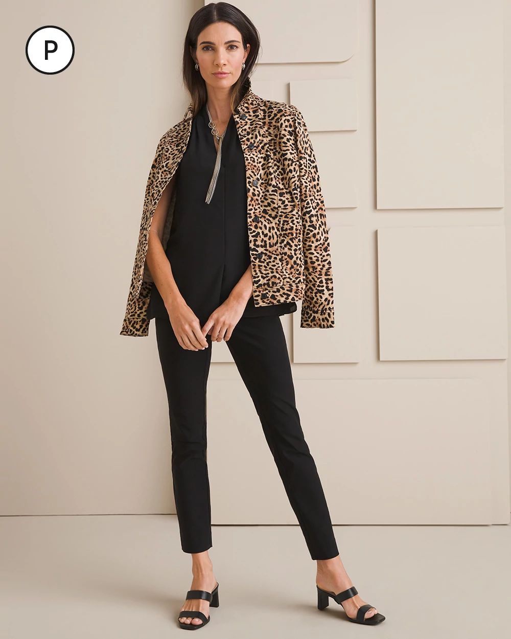 Petite Lynx-Print Denim Jacket