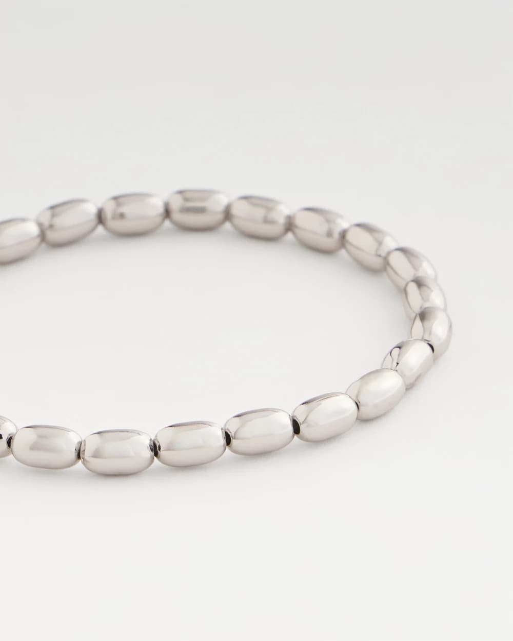 Silvertone Oval Beaded Stretch Bracelet