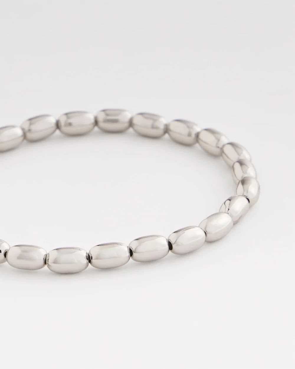 Silvertone Oval Beaded Stretch Bracelet click to view larger image.