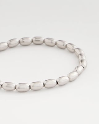 Silvertone Oval Beaded Stretch Bracelet click to view larger image.