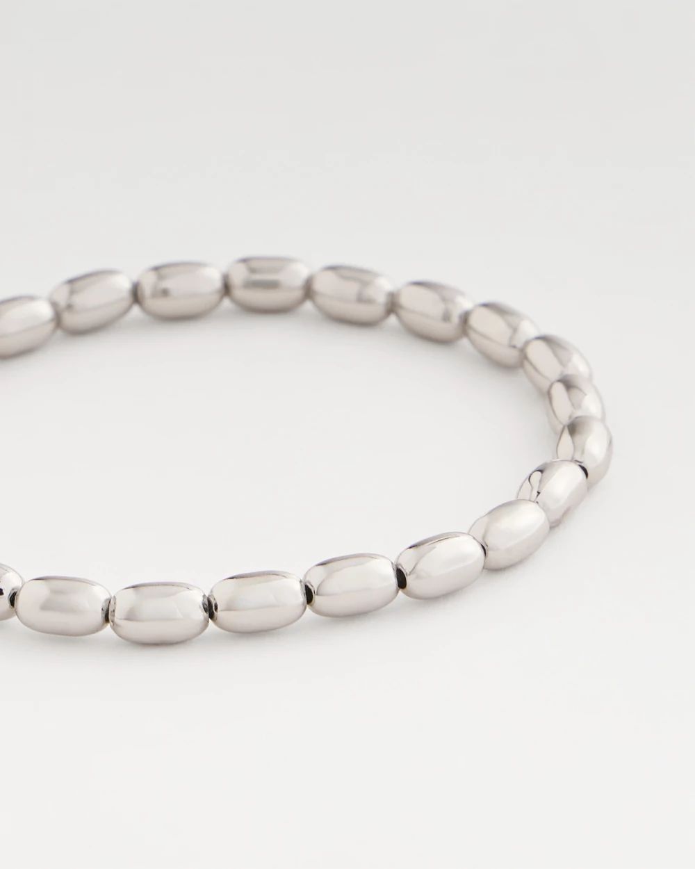 Silvertone Oval Beaded Stretch Bracelet