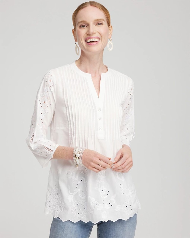 Eyelet Scallop Hem Blouse
