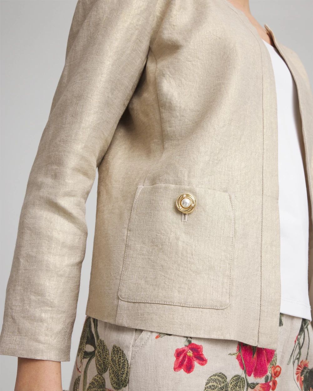 Collarless Linen Blazer