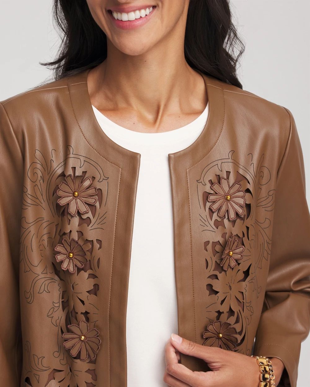 Floral Cutwork Faux Leather Jacket