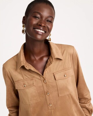 Faux Suede Long Sleeve Shirtdress click to view larger image.