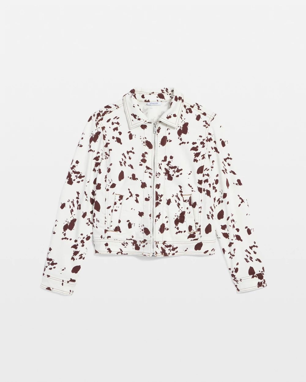 Cow-Print-Motif Denim Jacket