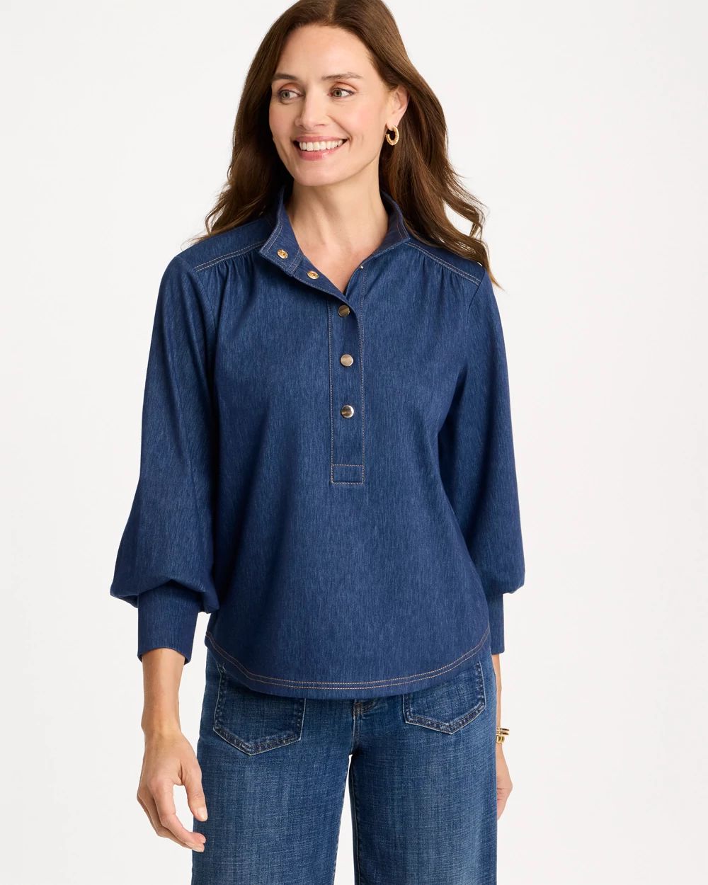 Denim Twill Snap Front Top