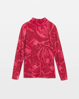 Rose Print Mockneck Pullover Sweater click to view larger image.