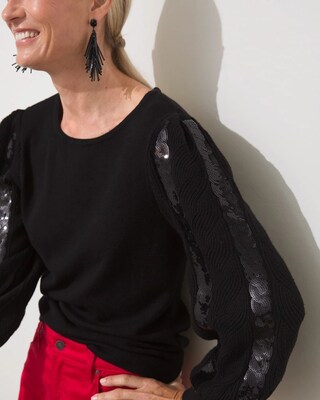 Textured Pullover with Sequin Sleeves