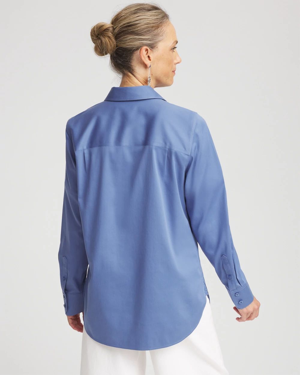 No Iron™ Blue Lotus Stretch-Sateen Shirt