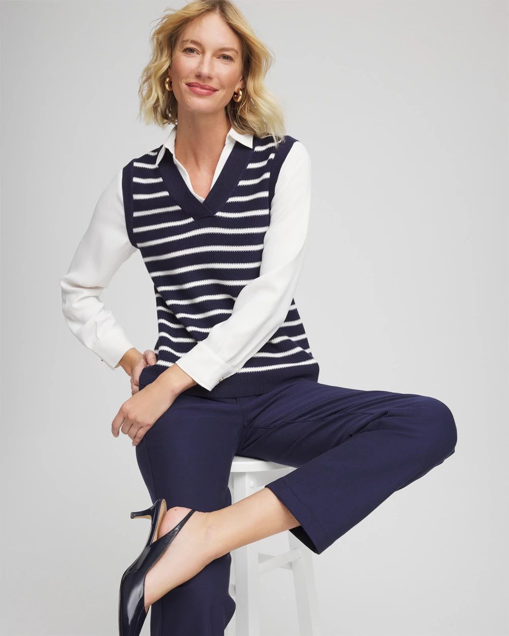 Striped V-Neck 2 in 1 Sweater Vest