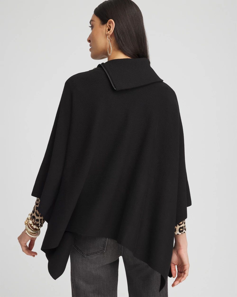 Split Neck Sweater Poncho