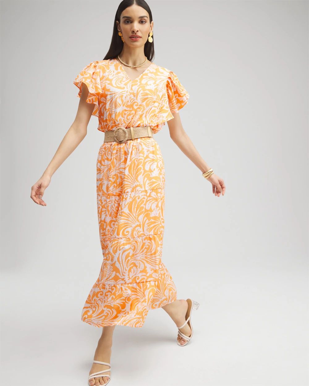 Flutter Sleeve Tiered Maxi Dress