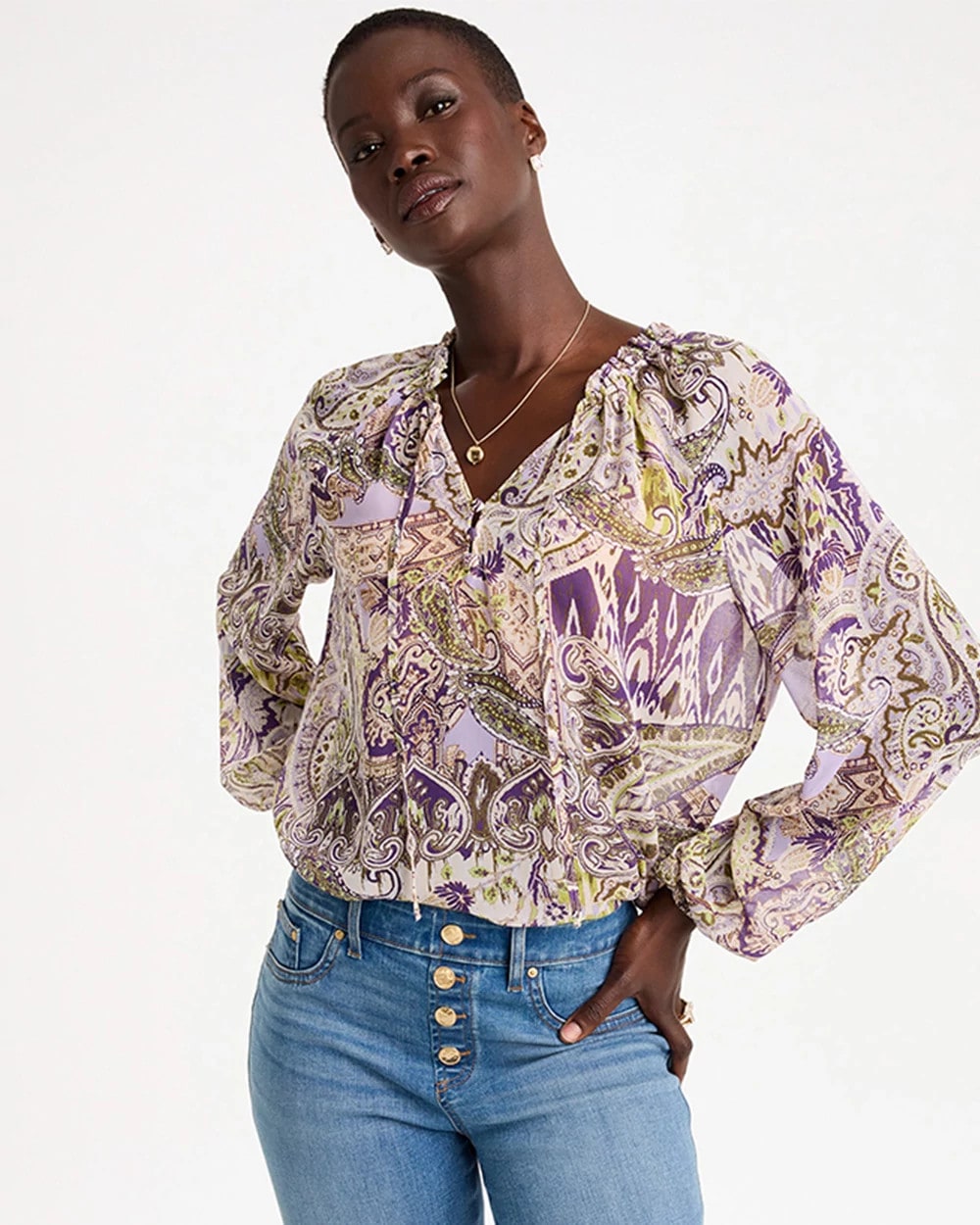 Women's Paisley Amore Georgette Blouse in Harvest Purple | Chico's